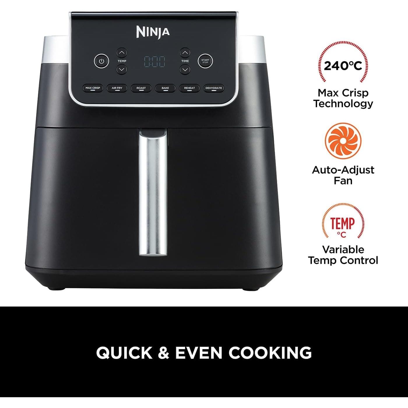 Buy Ninja,Ninja Air Fryer MAX PRO, 6.2L, Uses No Oil, Large Square Single Drawer, Roast, Bake, Air Fry, Family Size, Digital, Cook From Frozen, Non-Stick, Dishwasher Safe Basket & Crisper Plate, Grey, AF180UK - Gadcet UK | UK | London | Scotland | Wales| Near Me | Cheap | Pay In 3 | Air Fryer & Grill